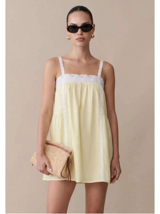 Kourt Dresses & Skirts - Women's kourt Florence Cotton Dress Yellow and White Lace Trim Mini Dress Size M